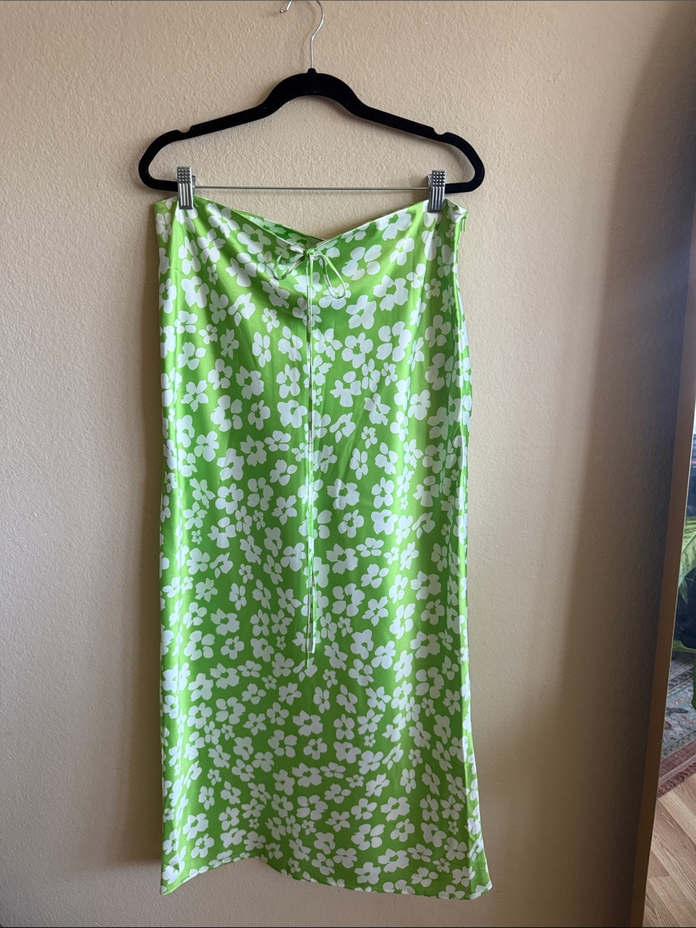 8 by YOOX Lime Green satin midi skirt
